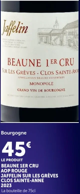 Jaffelin Beaune 1er Cru AOP Rouge Sur Les Grèves Clos Sainte-Anne 2023