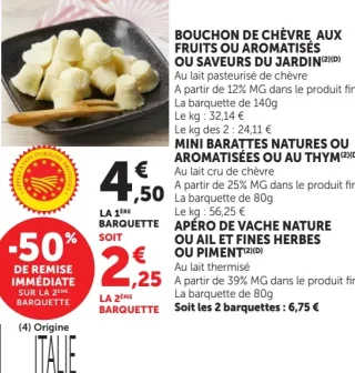 Bouchon de chèvre aux fruits ou aromatisés ou saveurs du jardin U