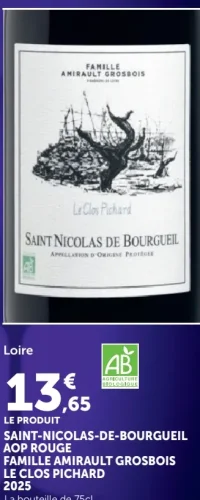 Vin rouge Loire Saint-Nicolas-de-Bourgueil AOP Famille Amirault Grosbois Le Clos Pichard 2025