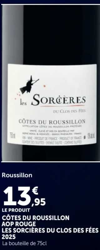 Vin rouge Côtes du Roussillon AOP Les Sorcières du Clos des Fées 2025