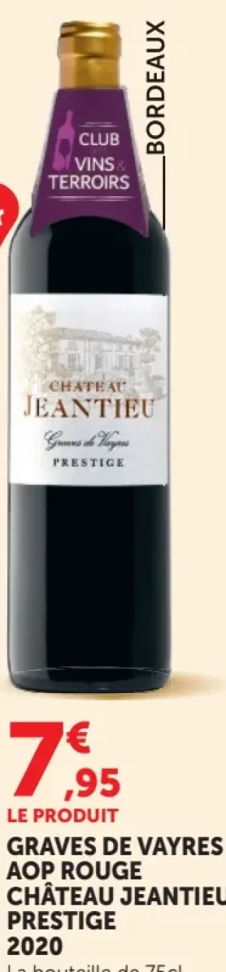 Vin rouge Graves de Vayres AOP Rouge Château Jeantieu Prestige 2020