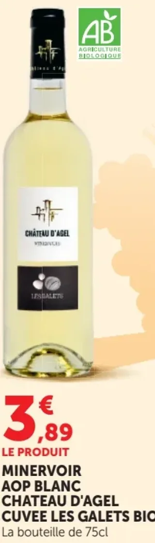 MINERVOIS AOP BLANC CHATEAU D'AGEL CUVEE LES GALETS BIO