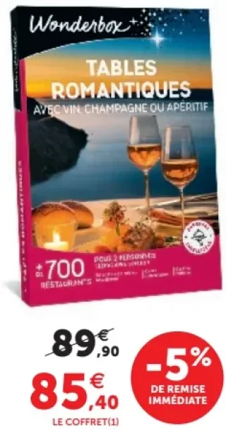 Wonderbox TABLES ROMANTIQUES AVEC VIN, CHAMPAGNE OU APÉRITIF