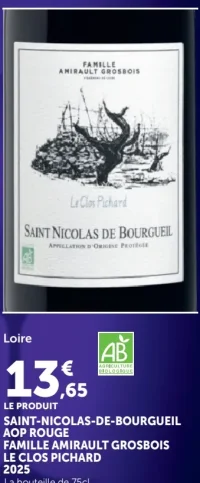 Vin rouge Saint-Nicolas-De-Bourgueil AOP Rouge Famille Amirault Grosbois Le Clos Pichard 2025