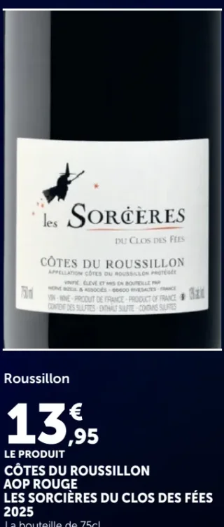Vin rouge Côtes du Roussillon AOP Rouge Les Sorcières du Clos des Fées 2025
