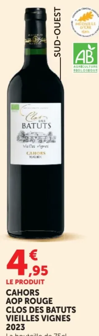 Cahors AOP Rouge Clos des Batuts Vieilles Vignes