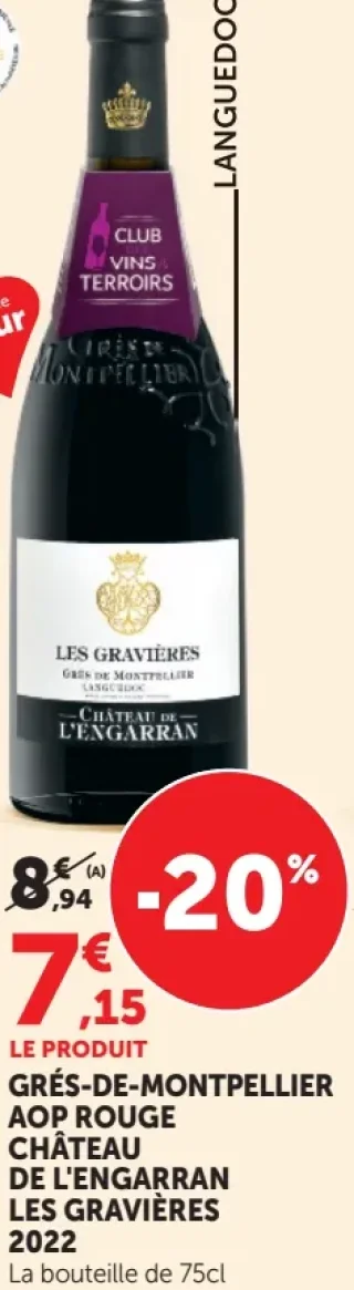 Vin rouge Grés-de-Montpellier AOP Château de l'Engarran Les Gravières