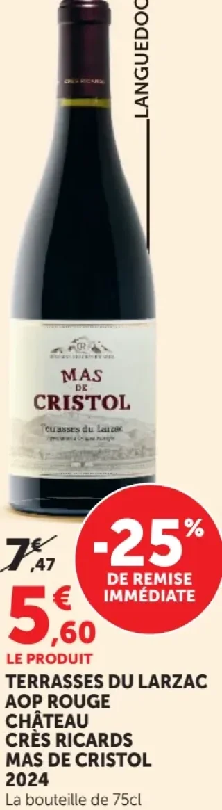 Vin rouge Terrasses du Larzac AOP Château Crès Ricards Mas de Cristol