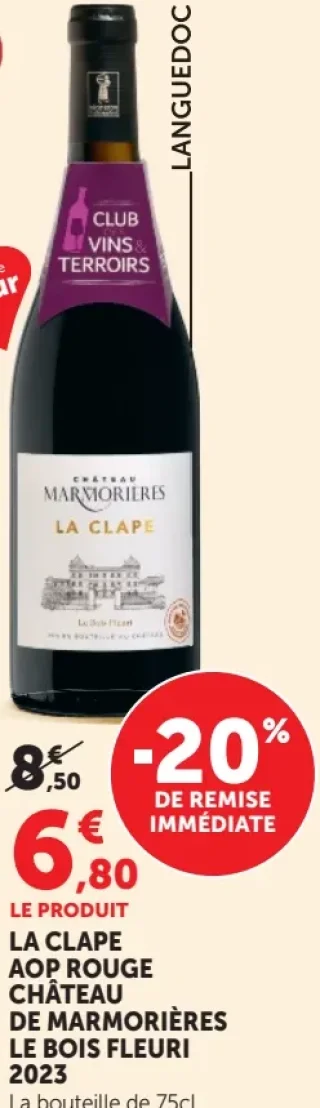 Vin rouge La Clape AOP Château de Marmorières Le Bois Fleuri