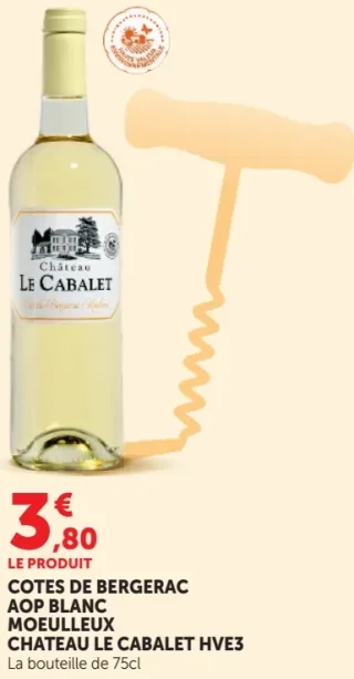 COTES DE BERGERAC AOP BLANC MOEULLEUX CHATEAU LE CABALET HVE3