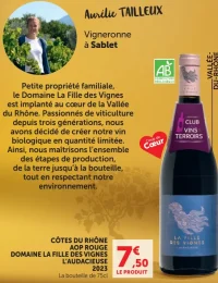 CÔTES DU RHÔNE AOP ROUGE DOMAINE LA FILLE DES VIGNES L'AUDACIEUSE 2023