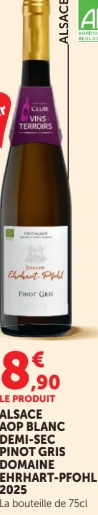 Alsace AOP Blanc Demi-Sec Pinot Gris Domaine Ehrhart-Pfohl 2025