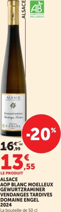 Alsace AOP Blanc Moelleux Gewurztraminer Vendanges Tardives Domaine Engel 2024