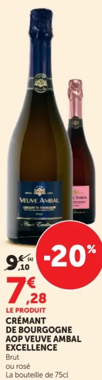 Crémant de Bourgogne AOP Veuve Ambal Excellence Brut ou rosé
