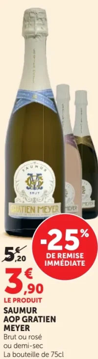 Saumur AOP Gratien Meyer Brut ou rosé ou demi-sec