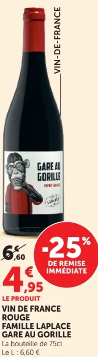 VIN DE FRANCE ROUGE FAMILLE LAPLACE GARE AU GORILLE