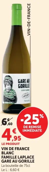 VIN DE FRANCE BLANC FAMILLE LAPLACE GARE AU GORILLE