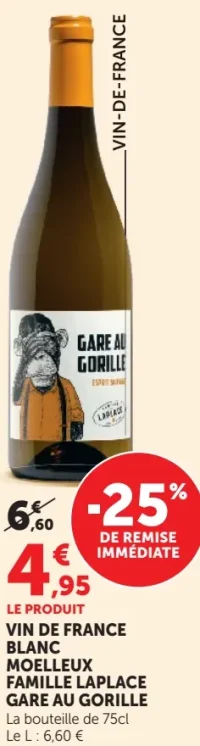 VIN DE FRANCE BLANC MOELLEUX FAMILLE LAPLACE GARE AU GORILLE