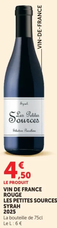 VIN DE FRANCE ROUGE LES PETITES SOURCES SYRAH 2025