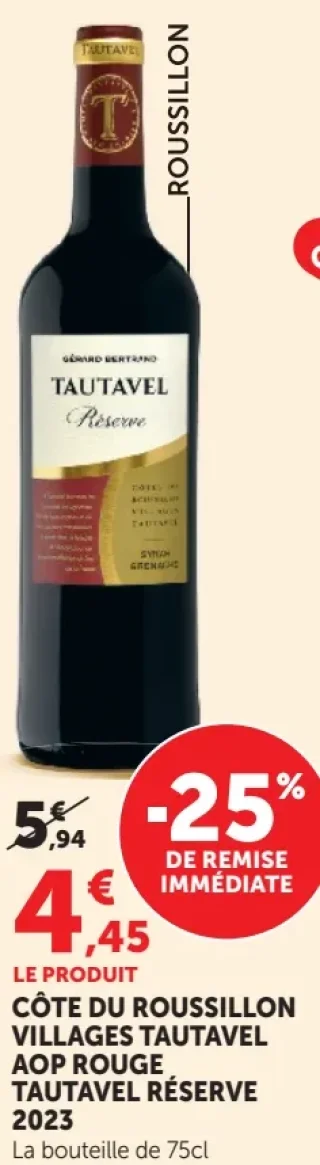 CÔTES DU ROUSSILLON VILLAGES TAUTAVEL AOP ROUGE TAUTAVEL RÉSERVE 2023