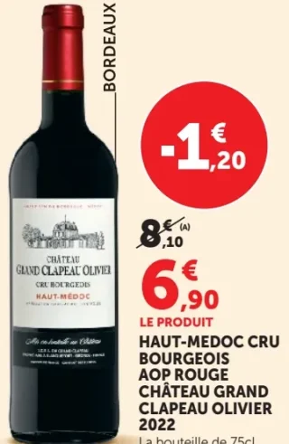 Vin rouge AOP Haut-Médoc Cru Bourgeois Château Grand Clapeau Olivier 2022