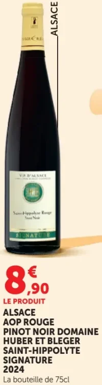 Alsace AOP Rouge Pinot Noir Domaine Huber et Bleger Saint-Hippolyte Signature 2024