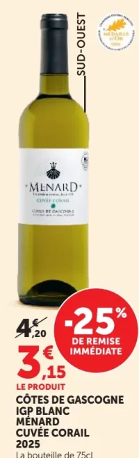 Côtes de Gascogne IGP Blanc Ménard Cuvée Corail 2025