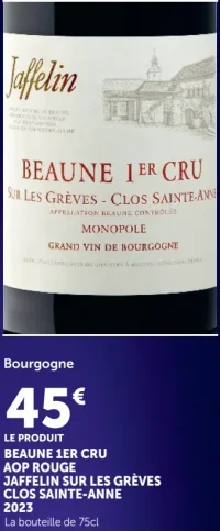 Bourgogne BEAUNE 1ER CRU AOP ROUGE JAFFELIN SUR LES GRÈVES CLOS SAINTE-ANNE 2023