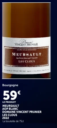 Meursault AOP Blanc Domaine Vincent Prunier Les Clous 2022