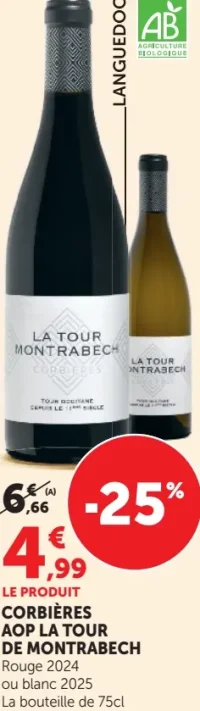 Corbières AOP La Tour de Montrabech Rouge 2024 ou blanc 2025