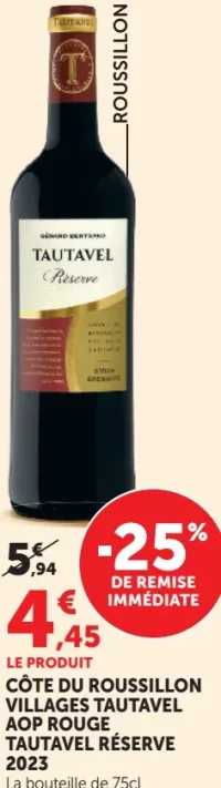 CÔTE DU ROUSSILLON VILLAGES TAUTAVEL AOP ROUGE TAUTAVEL RÉSERVE 2023