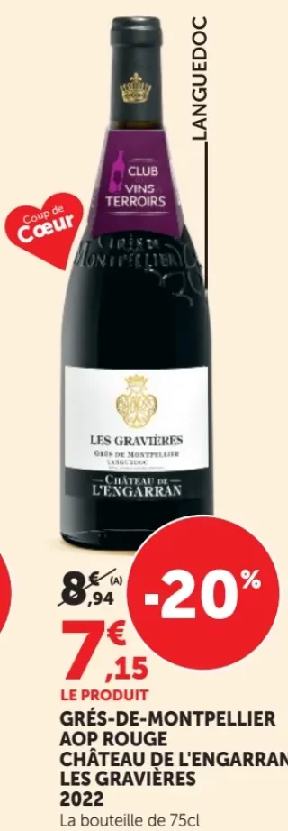 Vin rouge Grés-de-Montpellier AOP Rouge Château de l'Engarran Les Gravières 2022
