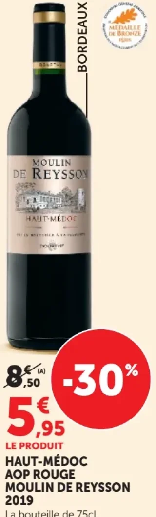 Vin rouge Haut-Médoc AOP Moulin de Reysson 2019