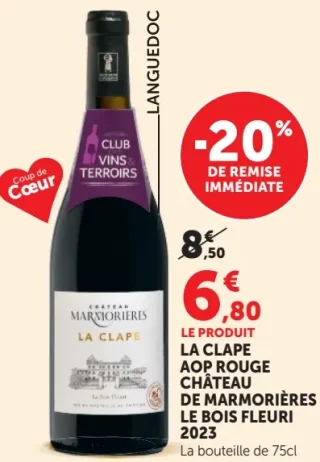 LA CLAPE AOP ROUGE CHÂTEAU DE MARMORIÈRES LE BOIS FLEURI 2023