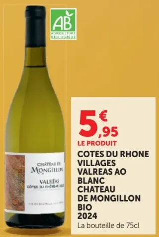 Château de Mongillon Côtes du Rhône Villages Valréas AO Blanc Bio 2024
