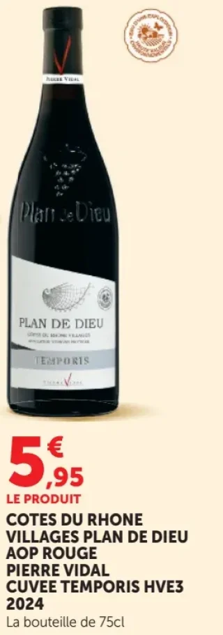 COTES DU RHONE VILLAGES PLAN DE DIEU AOP ROUGE PIERRE VIDAL CUVEE TEMPORIS HVE3 2024