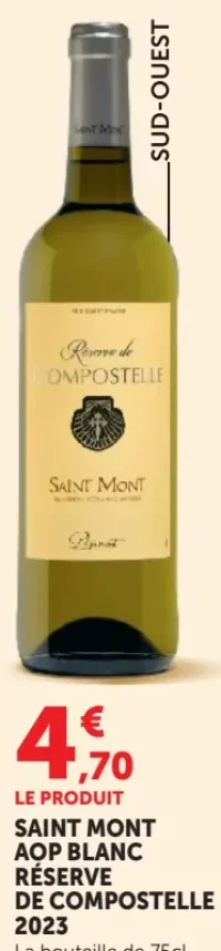Vin Blanc Saint Mont AOP Blanc Réserve de Compostelle 2023