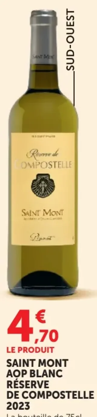 Vin Blanc Saint Mont AOP Blanc Réserve de Compostelle 2023