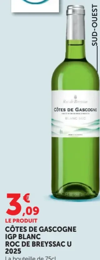 Vin Blanc Côtes de Gascogne IGP Blanc Roc de Breyssac U 2025