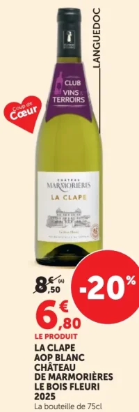 LA CLAPE AOP BLANC CHÂTEAU DE MARMORIÈRES LE BOIS FLEURI 2025