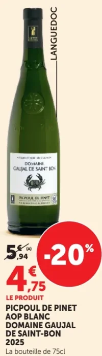 PICPOUL DE PINET AOP BLANC DOMAINE GAUJAL DE SAINT-BON 2025