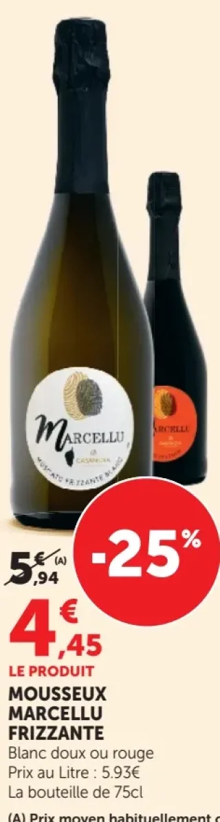 Mousseux Marcellu Frizzante Blanc doux ou rouge