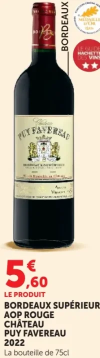 BORDEAUX SUPÉRIEUR AOP ROUGE CHÂTEAU PUY FAVEREAU 2022