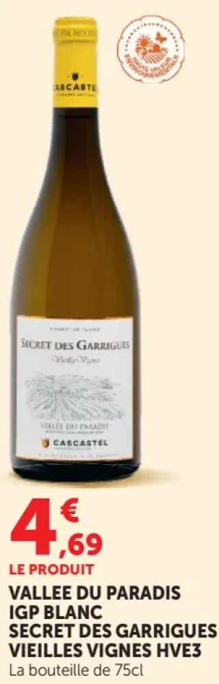 VALLEE DU PARADIS IGP BLANC SECRET DES GARRIGUES VIEILLES VIGNES HVE3