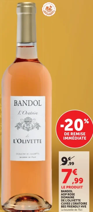 Vin rosé Bandol AOP Domaine de l'Olivette Cuvée l'Oratoire - Bee Friendly HVE