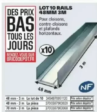 Lot 10 rails 48mm 3m