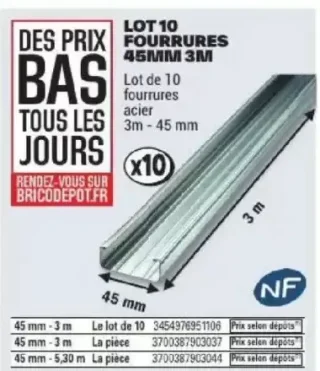 Lot 10 fourrures 45mm 3m