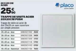 Trappe de visite acier 20x20cm push Placo