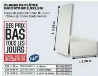 Plaque de plâtre BA13 STD NF 2,5x1,2m Planodis