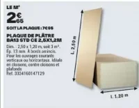 Plaque de plâtre BA13 STD CE 2,5x1,2m Planodis